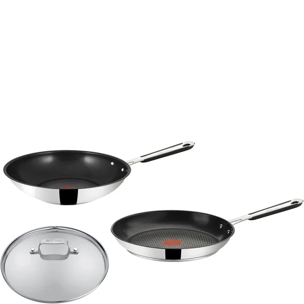 Jamie Oliver by Tefal Stainless Steel Frying Pan, Wok and Glass Lid Set - 28cm