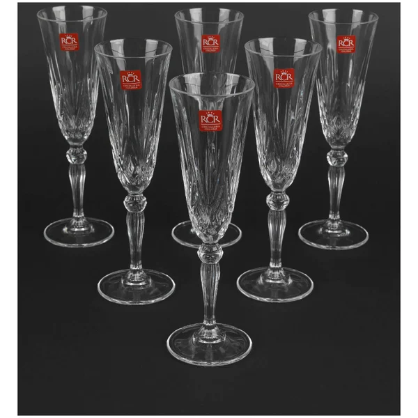 RCR Crystal Melodia Champagne Flutes Wine Glasses (Set of 6)