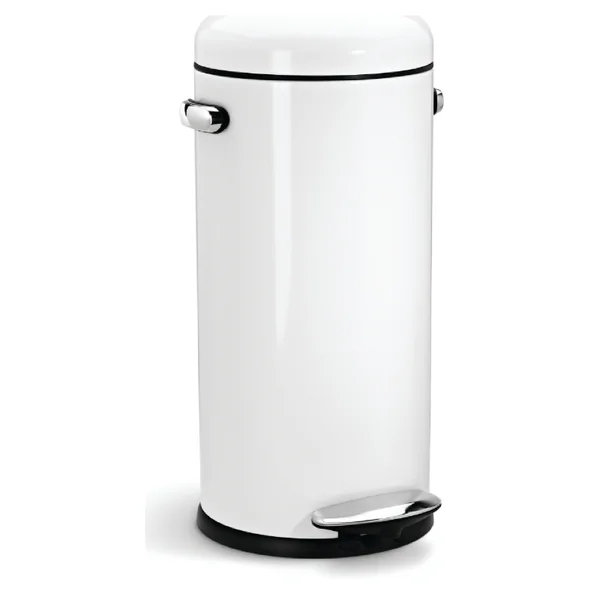 simplehuman Round Steel Retro Pedal Bin - White 30L