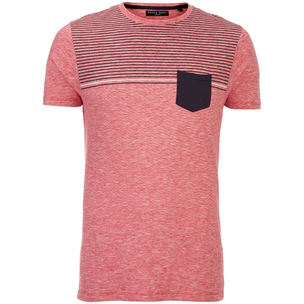 Brave Soul Men's Lenin Stripe Pocket T-Shirt - Red/Navy/White
