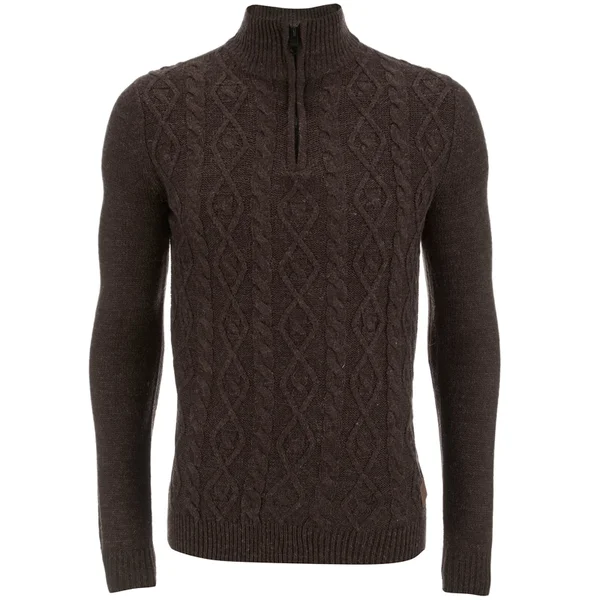 Threadbare Men's Furrow Zip Neck Cable Jumper - Chocolate Marl