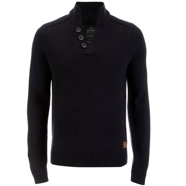 Threadbare Men's Tanner Button Neck Jumper - Navy