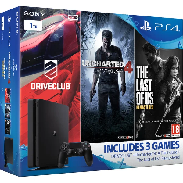 PLAYSTATION 4 Slim with Uncharted 4, DRIVECLUB & The Last of Us: Remastered - 1 TB