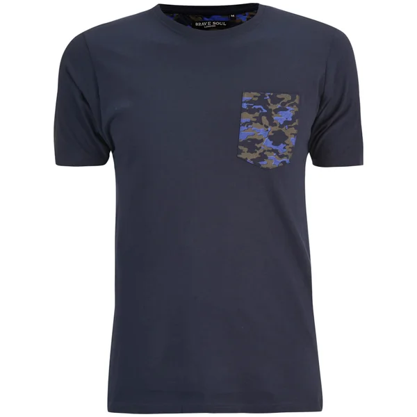 Brave Soul Men's Pulp Camo Pocket T-Shirt - Navy