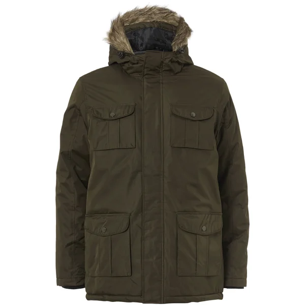 Brave Soul Men's Canadian Fur Trim Parka Jacket - Khaki