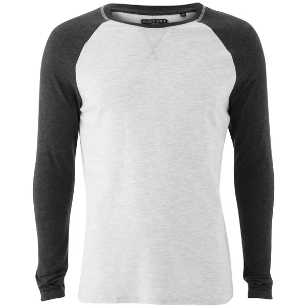 Brave Soul Men's Osbourne Raglan Long Sleeve Top - Ecru/Dark Charcoal