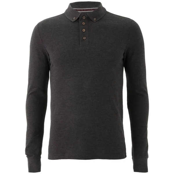 Brave Soul Men's Lincoln Long Sleeve Polo Shirt - Dark Charcoal Marl