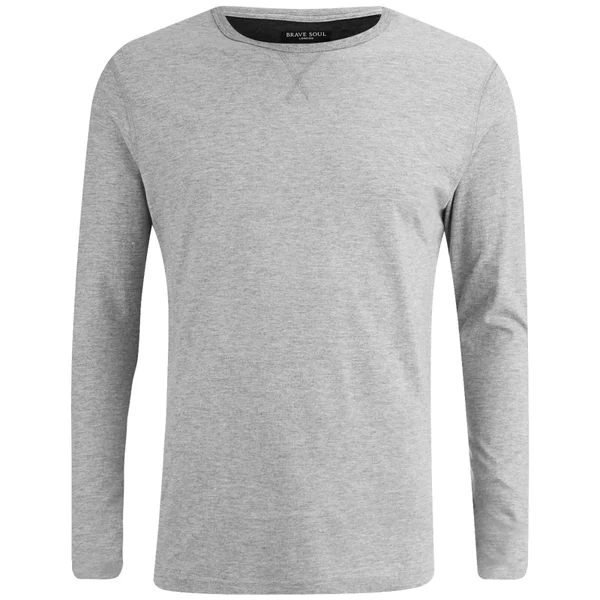 Brave Soul Men's Prague Long Sleeve Top - Light Grey Marl