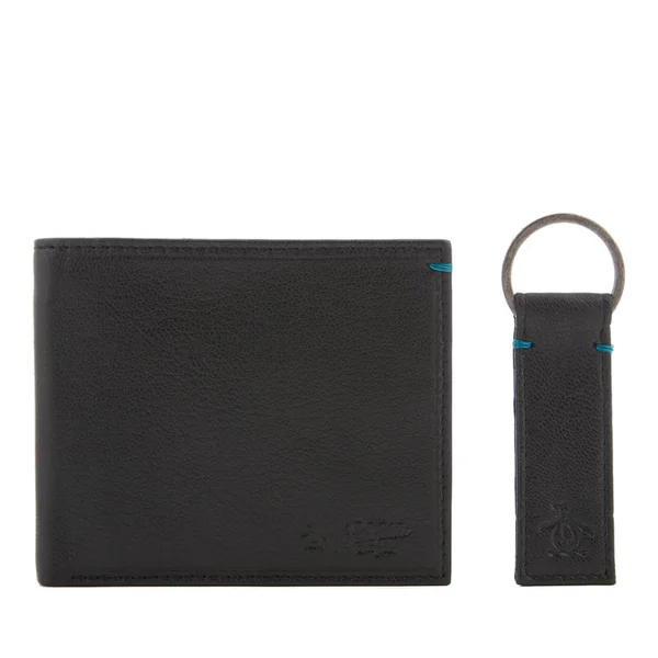 Original Penguin Men's Leather Wallet and Keyring Set - Black