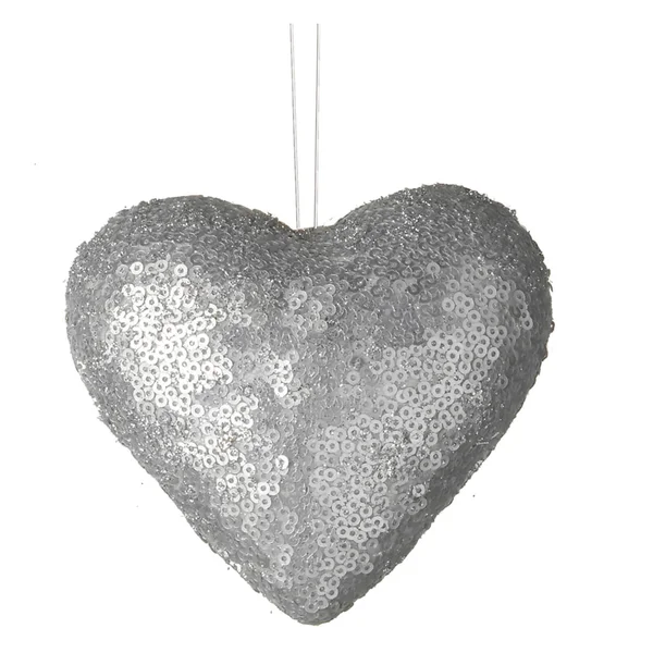 Parlane Sequin Hanging Decoration (10 x 12cm) - Silver Heart