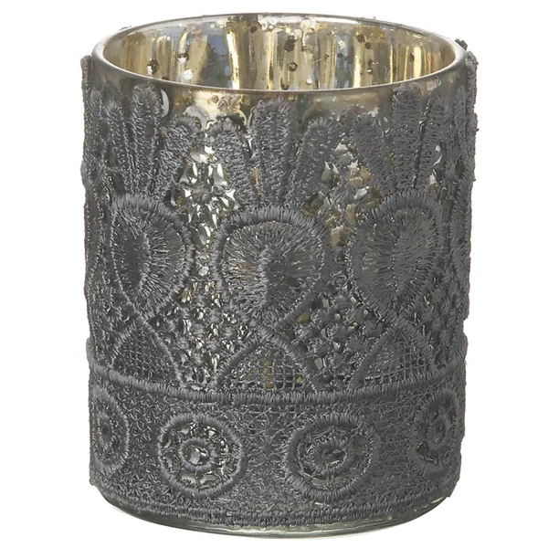 Parlane Lacey Glass Tealight Holder (9 x 7cm) - Grey