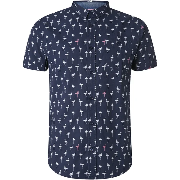 Brave Soul Men's Braun Bird Print Short Sleeve Shirt - Navy