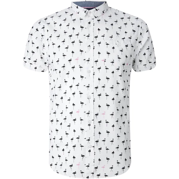 Brave Soul Men's Braun Bird Print Short Sleeve Shirt - White