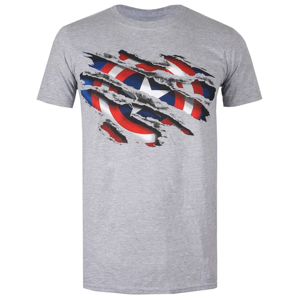 Marvel Men's Captain America Torn T-Shirt - Grey Heather