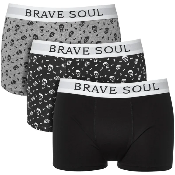 Brave Soul Men's Hipster 3-Pack Boxers - Black/Grey