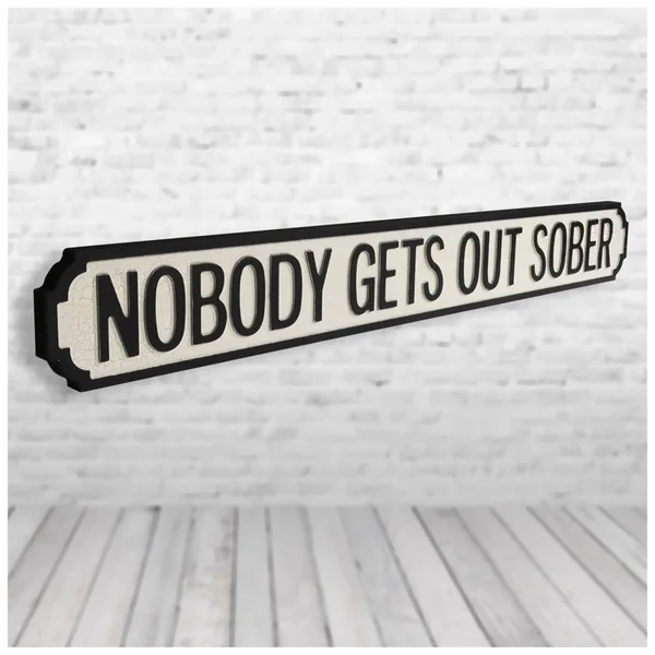 Shh Interiors 'Nobody Gets Out Sober' Vintage Street Sign