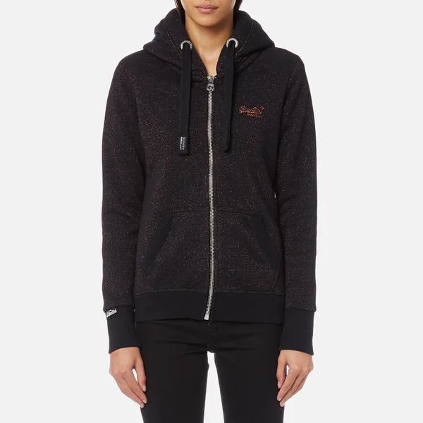 Superdry Women's Orange Label Sparkle Ziphood Sweatshirt - Black Grindle/Copper Sparkle