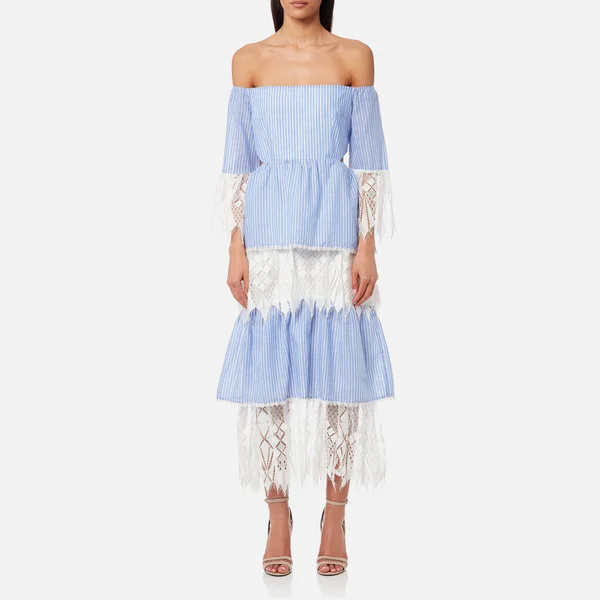 Foxiedox Women's Addision Tiered Midi Dress - Pinstripe