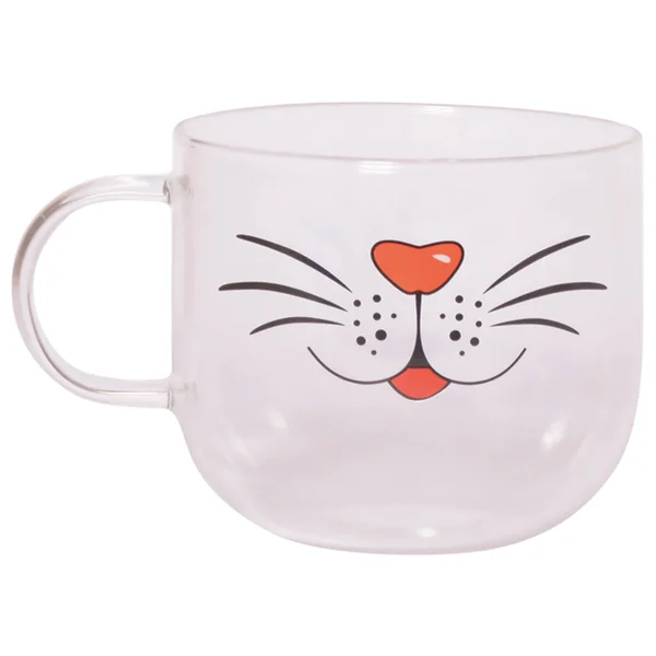 Animal Face Glass Mugs - Cat