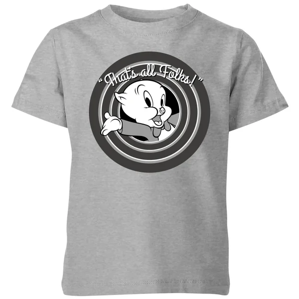 Looney Tunes That's All Folks Schweinchen Dick Kinder T-Shirt - Grau