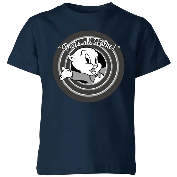 Looney Tunes That's All Folks Porky Pig Kids' T-Shirt - Navy