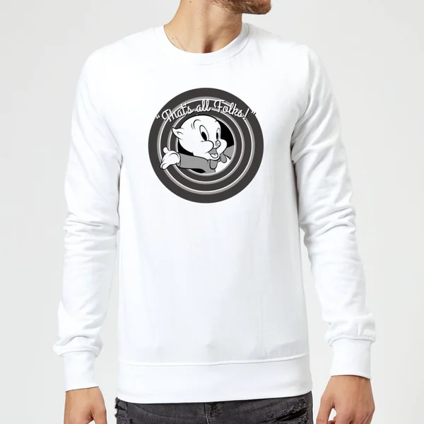 Looney Tunes That's All Folks Porky Pig Sweatshirt - White