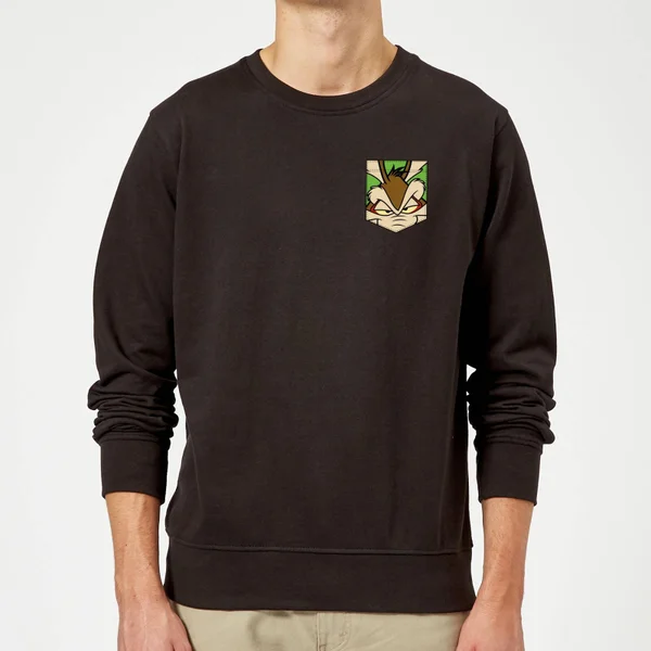 Looney Tunes Wile E Coyote Gesicht Faux Pocket Pullover - Schwarz