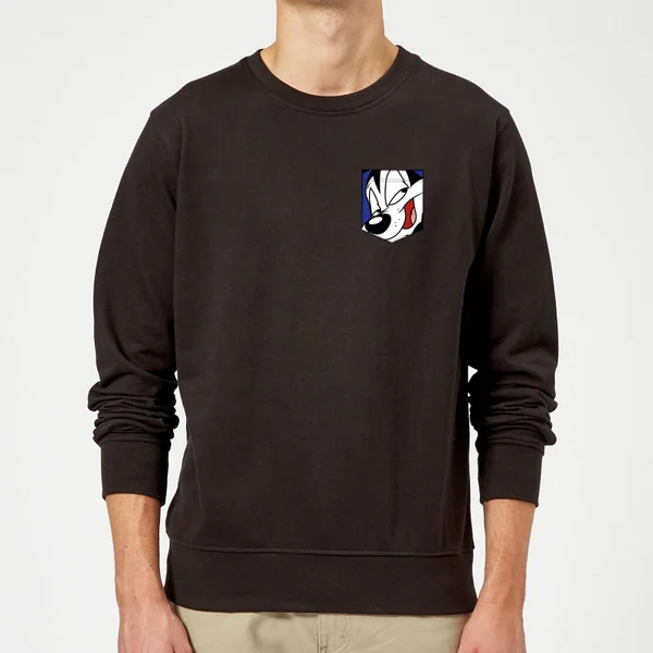 Looney Tunes Pepe Le Pew Gesicht Faux Pocket Pullover - Schwarz