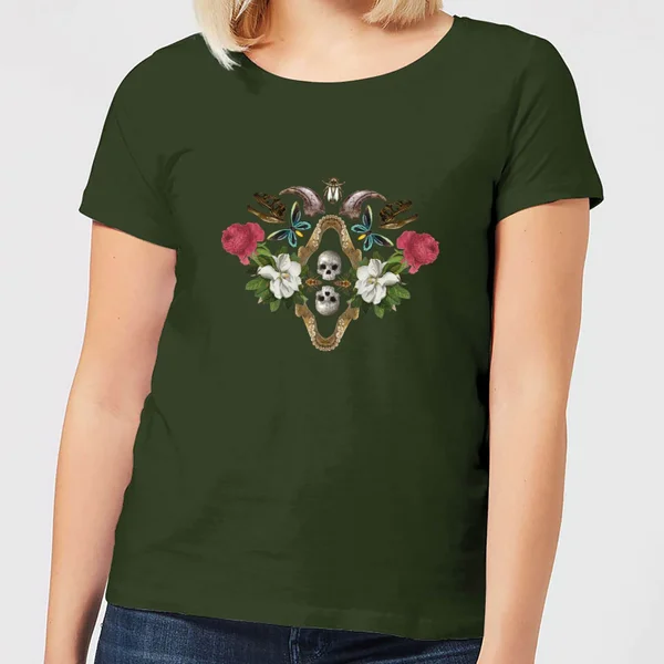 Natural History Museum Skulls And Flowers Women's T-Shirt - Forest Green