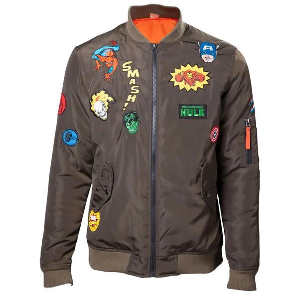 Marvel Men's Patches Bomber Jacket - Khaki
