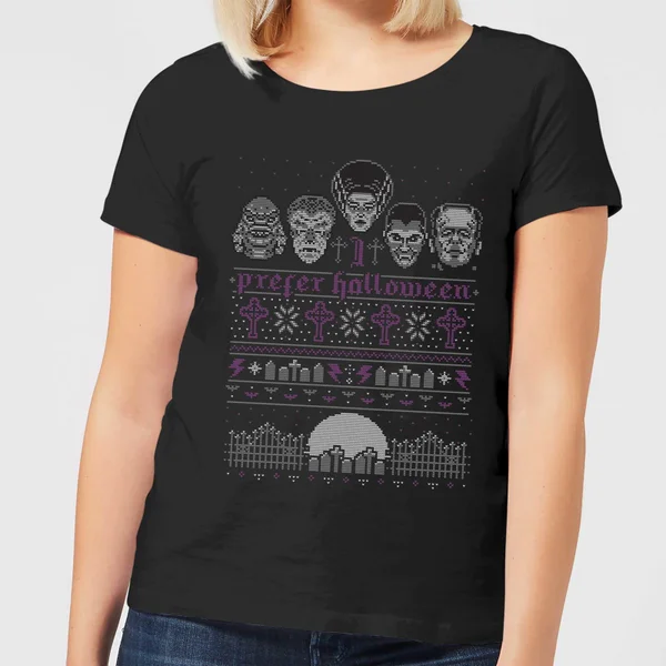 T-Shirt de Noël Femme Universal Monsters I Prefer Halloween - Noir