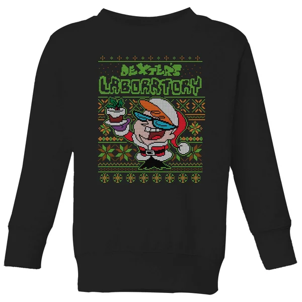 Dexter's Lab Pattern Kinder Weihnachtspullover – Schwarz