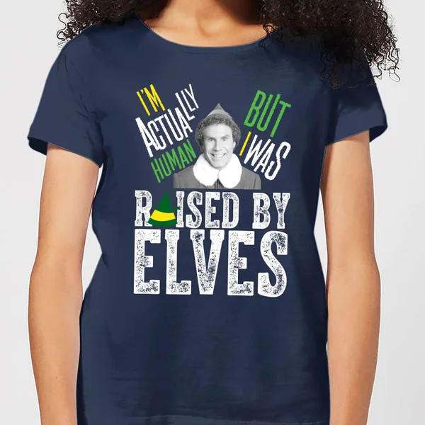 Elf Raised By Elves Damen Christmas T-Shirt - Navy Blau