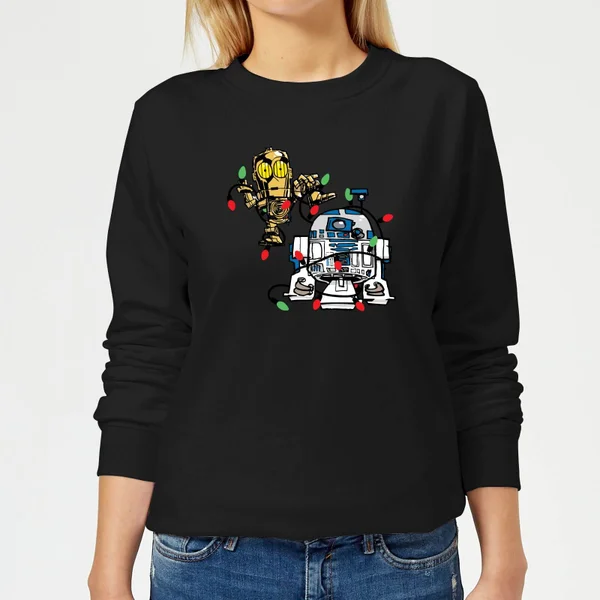 Star Wars Tangled Fairy Lights Droids Damen Weihnachtspullover – Schwarz