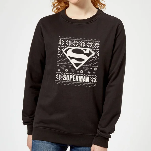 DC Superman Knit Pattern Women's Christmas Jumper - Black