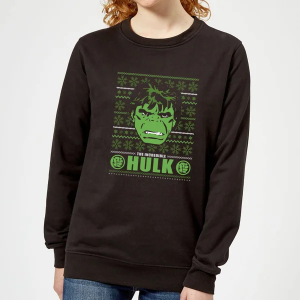 Marvel Hulk Face dames kersttrui - Zwart