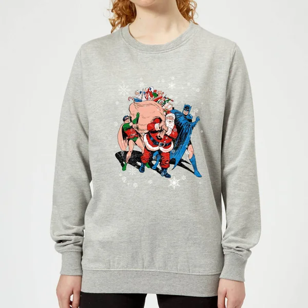 DC Batman Robin Santa Claus Women's Christmas Sweater - Grey