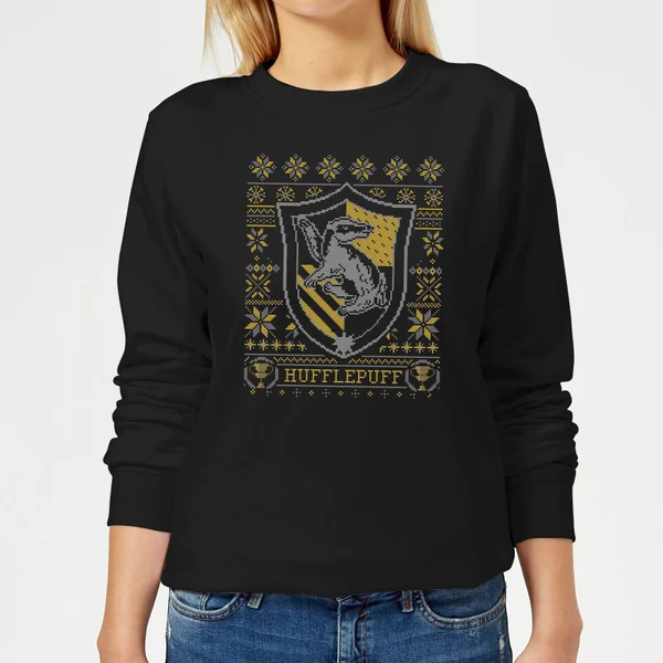 Harry Potter Hufflepuff Crest Women's Christmas Jumper - Black