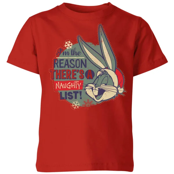 Looney Tunes I'm The Reason There Is A Naughty List Kids' Christmas T-Shirt - Red - 134/140 (9-10 jaar)
