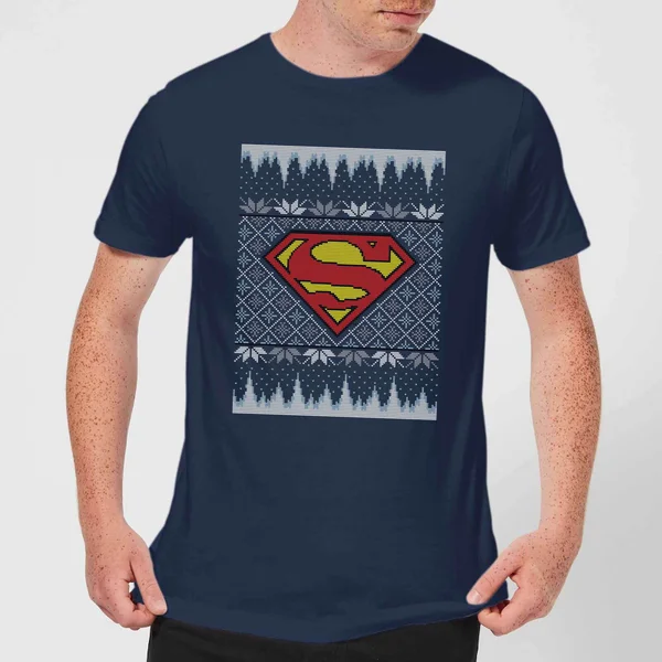 DC Superman Knit Men's Christmas T-Shirt - Navy