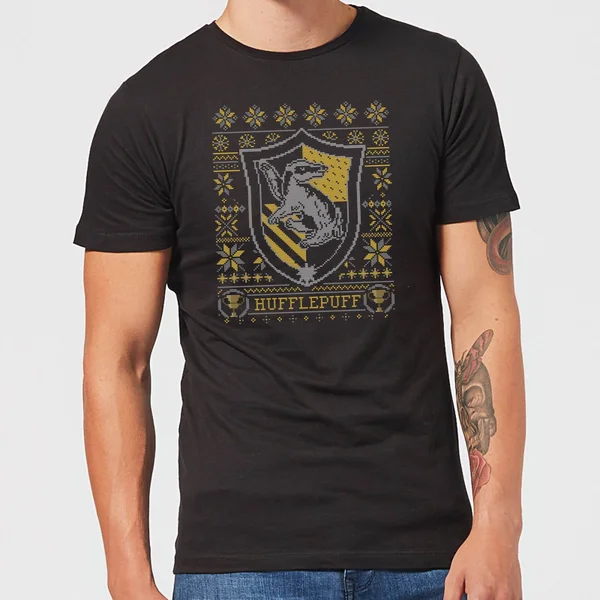 Harry Potter Hufflepuff Crest Herren Christmas T-Shirt - Schwarz