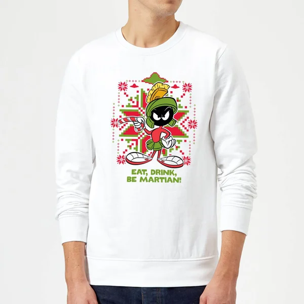 Looney Tunes Eat Drink Be Martian Christmas Jumper - White - S