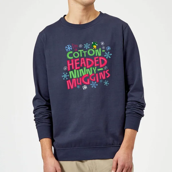 Elf Cotton-Headed Ninny-Muggins Christmas Sweater - Navy