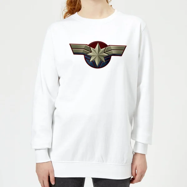 Captain Marvel Chest Emblem Women's Sweatshirt - White
