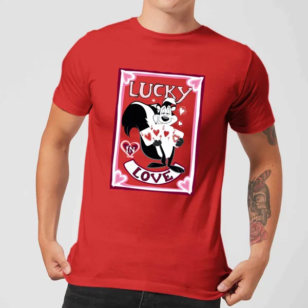 Looney Tunes Lucky In Love Pepe Le Pew Men's T-Shirt - Red
