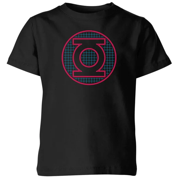 Justice League Green Lantern Retro Grid Logo Kids' T-Shirt - Black - 98/104 (3-4 jaar)