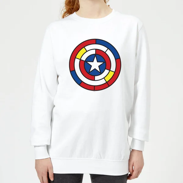 Marvel Captain America Stained Glass Shield Women's Sweatshirt - White