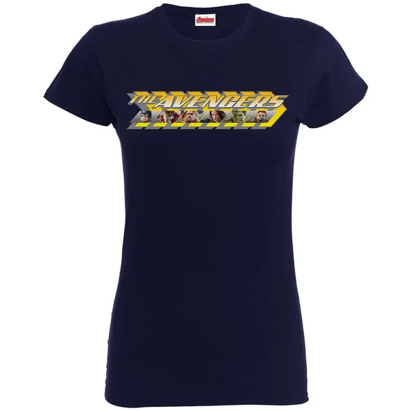 Marvel Women's Avengers Age of Ultron Classic Logo Yellow T-Shirt - Navy
