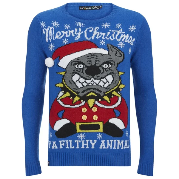 Conspiracy Men's Pitbull Christmas Jumper - Blue