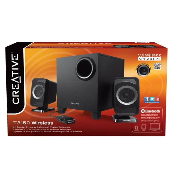 Creative T3150 Wireless Bluetooth 2.1 PC Speaker System with Subwoofer and Remote - Black